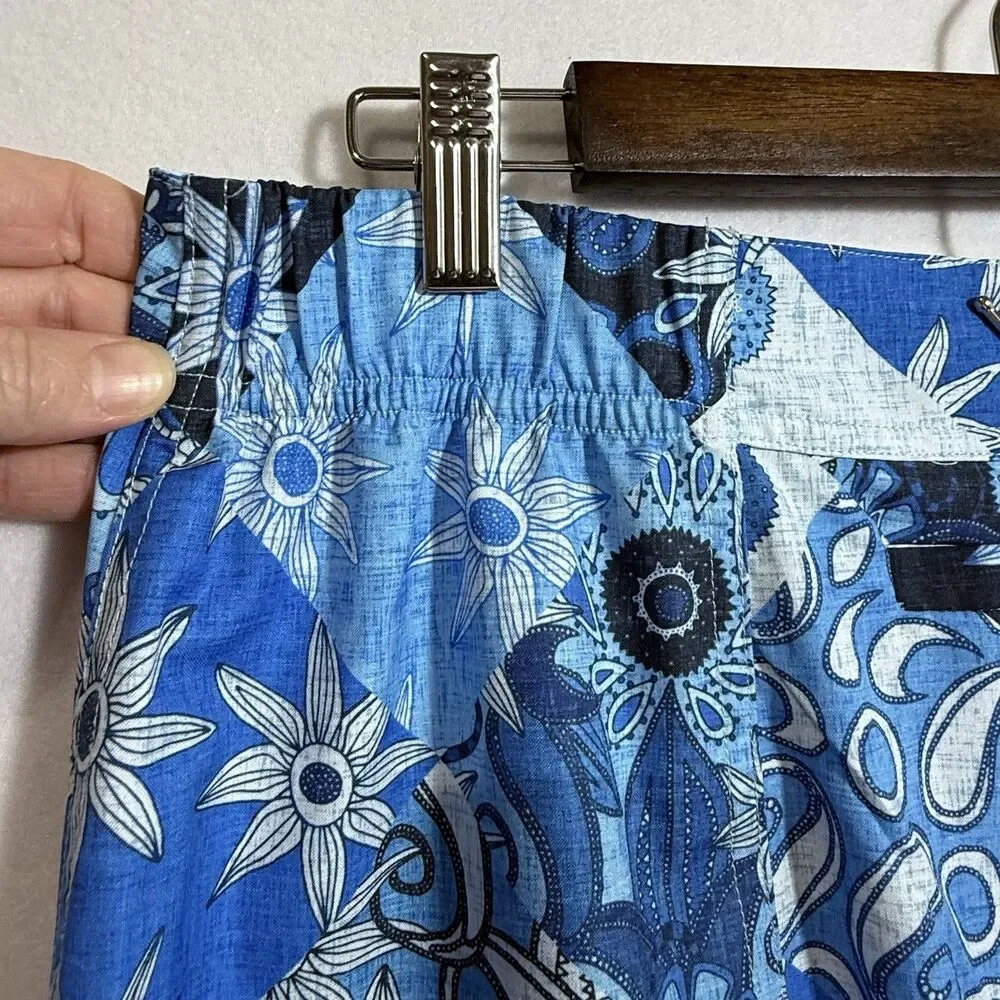 RipSkirt Blue Floral Paisley Patchwork Pull On Skirt Women L Hawaii Swim Pockets - Picture 9 of 12